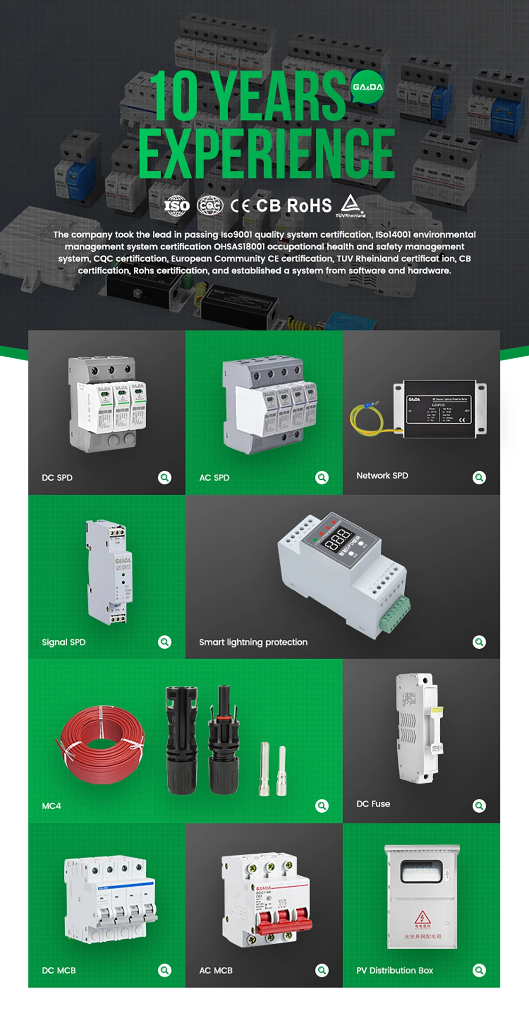 Gada G2010dz-255-2p 2 Pole 20ka 2 Phase Surge Protection AC SPD 255V Voltage SPD Surge Power Protector SPD