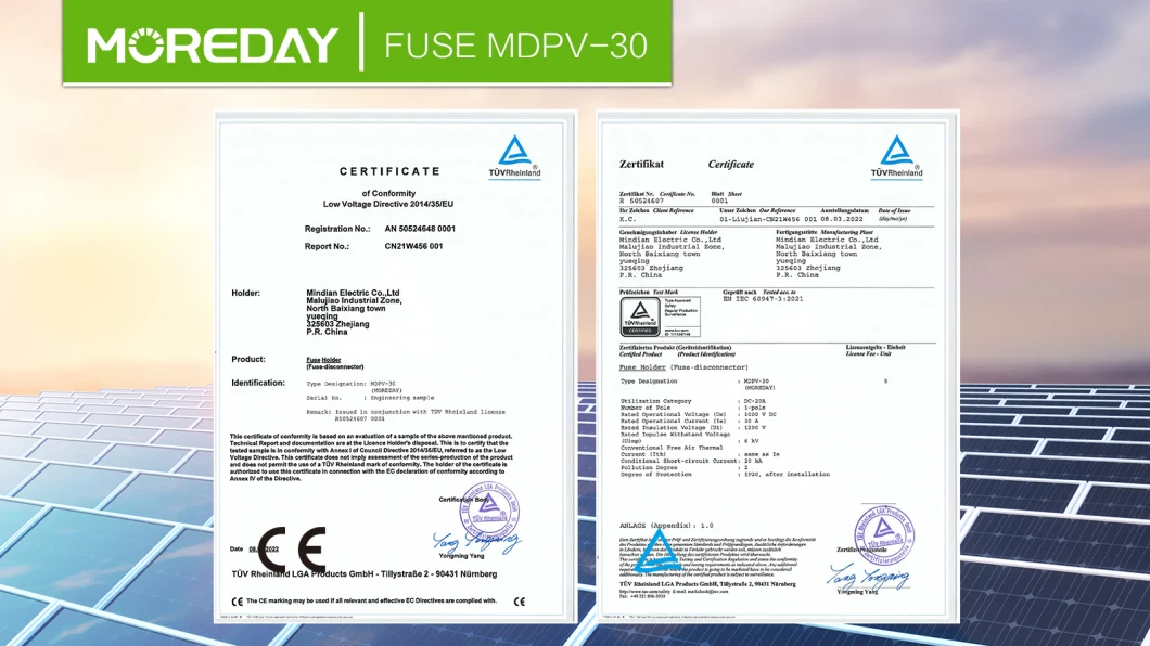 Moreday DC SPD 1pole 1000V Lighting Solar Fuse Solar System High Protection