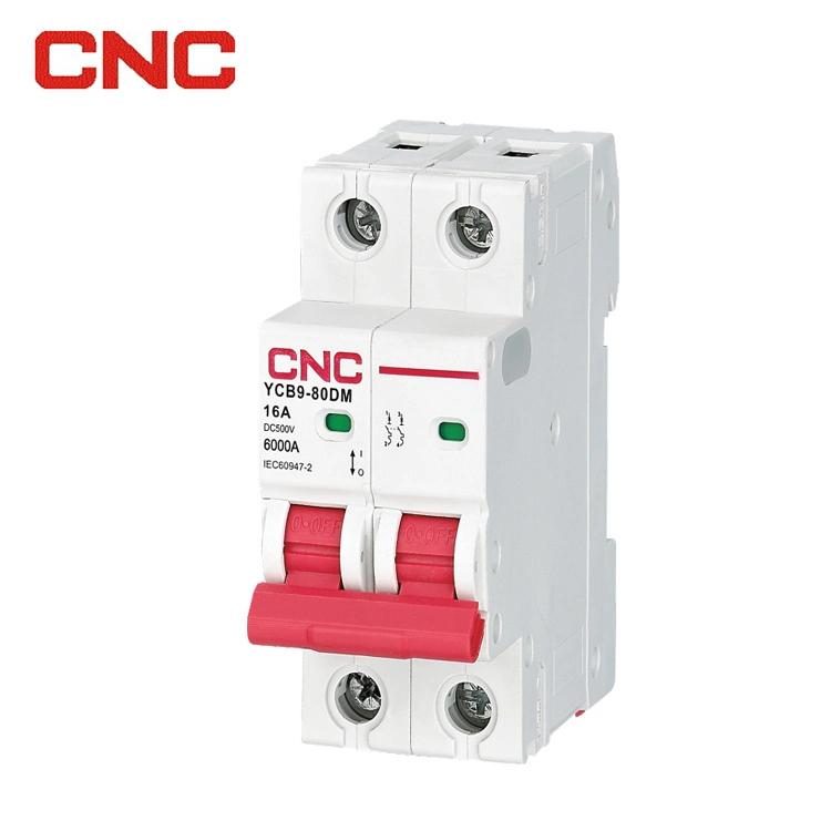 CNC Solar PV DC Circuit Breaker DC 500V DC MCB 2 Poles Miniature Circuit Breaker MCB 1-80 AMP