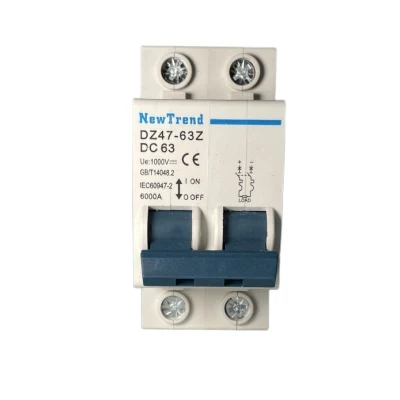 Dz47-63z 2 Poli 63A 500V 1000V DC MCB 1 2 3 4 6 10 16 20 25 32 40 50 63 AMP 2p 63A DC Interruttore Solare