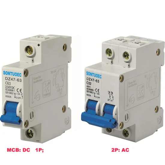 Dz47-125 1p 100A AC MCB, interruttore di protezione da sovraccarico interruttore automatico solare fotovoltaico CC in miniatura MCB